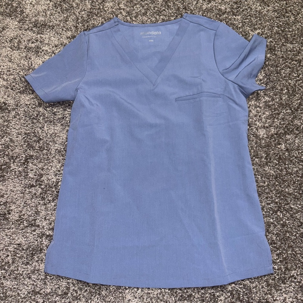 Blue V-Neck Mandala Scrub Top